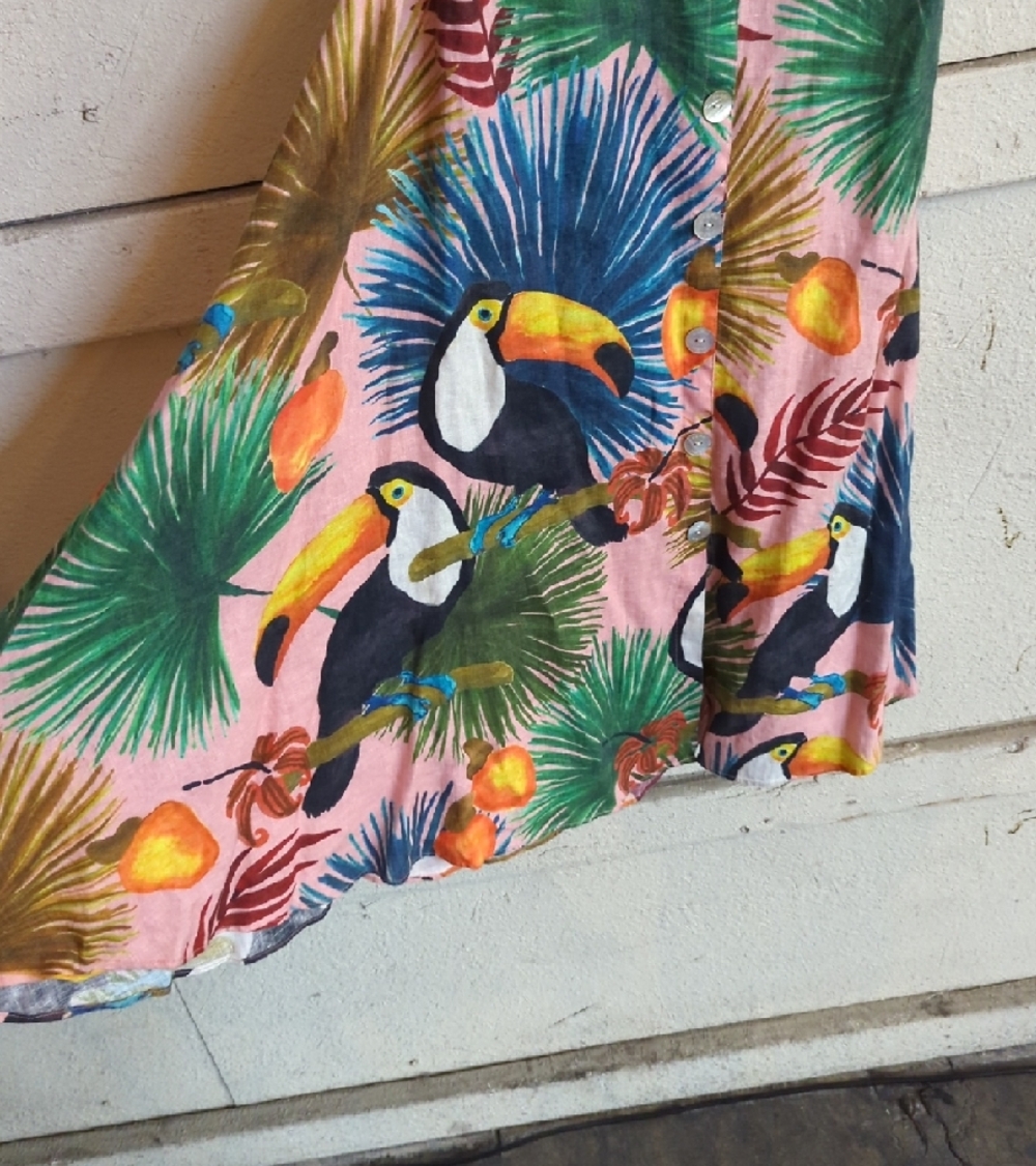 Farm Rio Tropical Toucan Button-Front Dress - Pink & Multicolor - Picture 4 of 8
